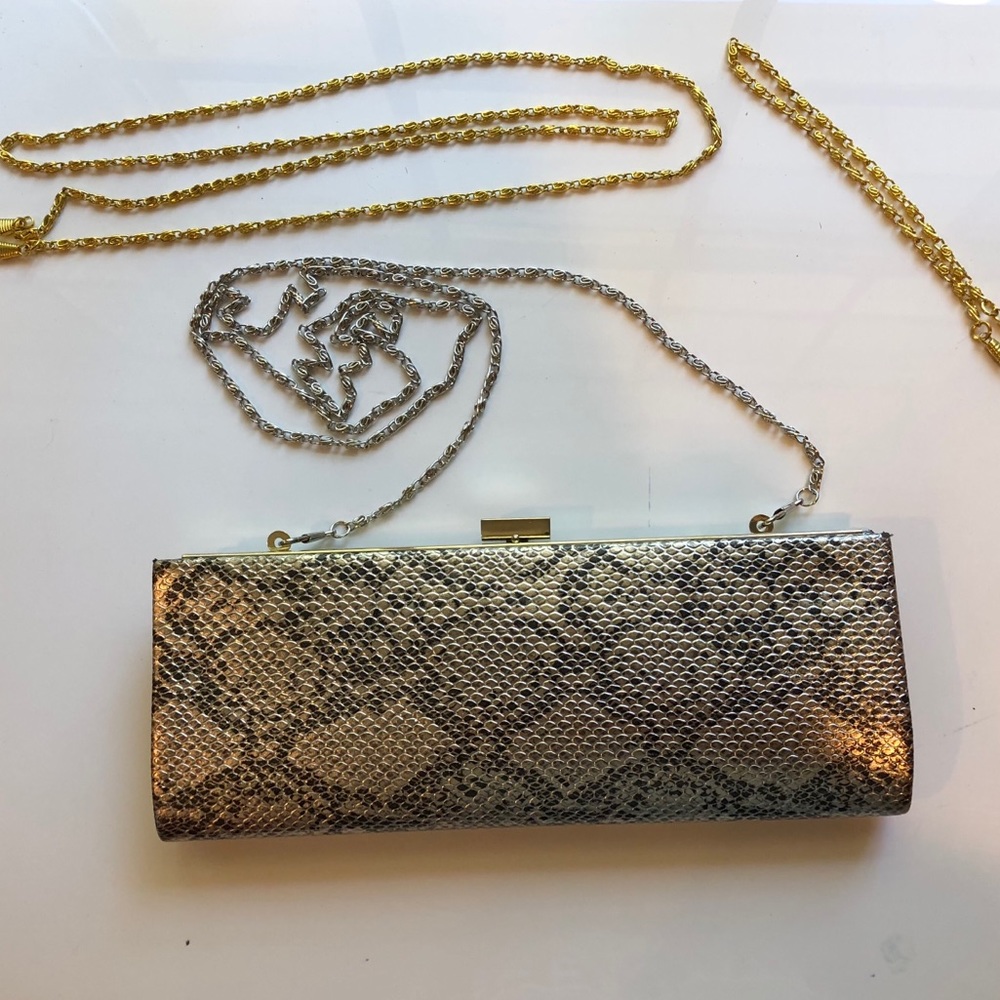Silver snake skin pattern clutch